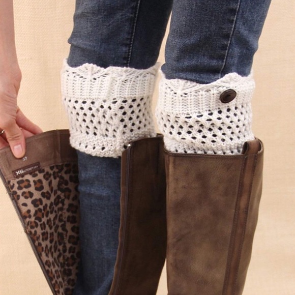 Accessories - Crochet Knit Button Detail Boot Cuff Toppers